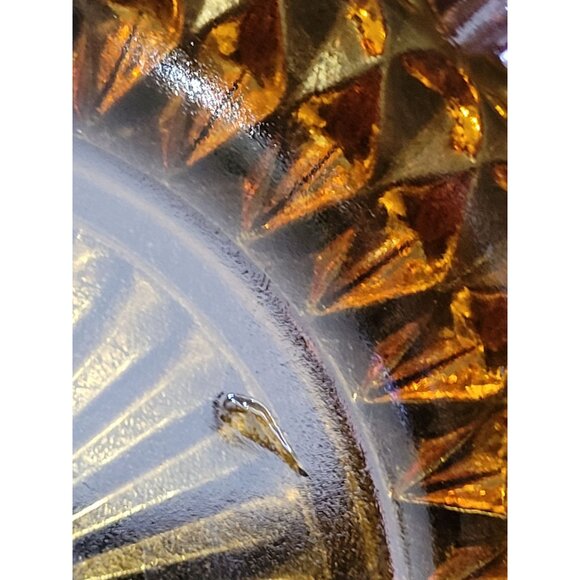 Vintage Indiana Glass Amber Diamond Point Candle Holder Ashtray - Picture 5 of 7